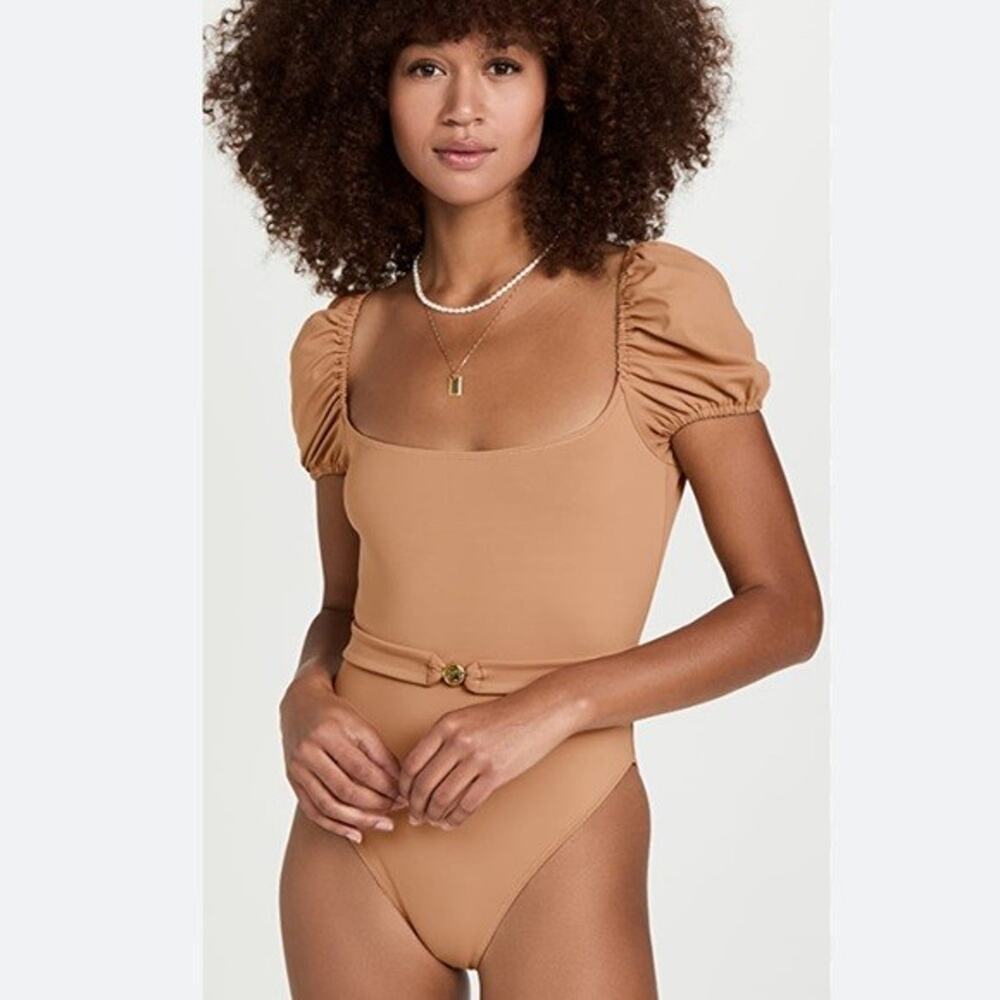 Caroline Constas Swimsuit Medium Brown Delos One Piece Puff Sleeve
